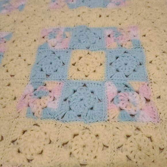 Handmade Crochet Afghan Granny Square Pastel Blanket - Picture 3 of 3